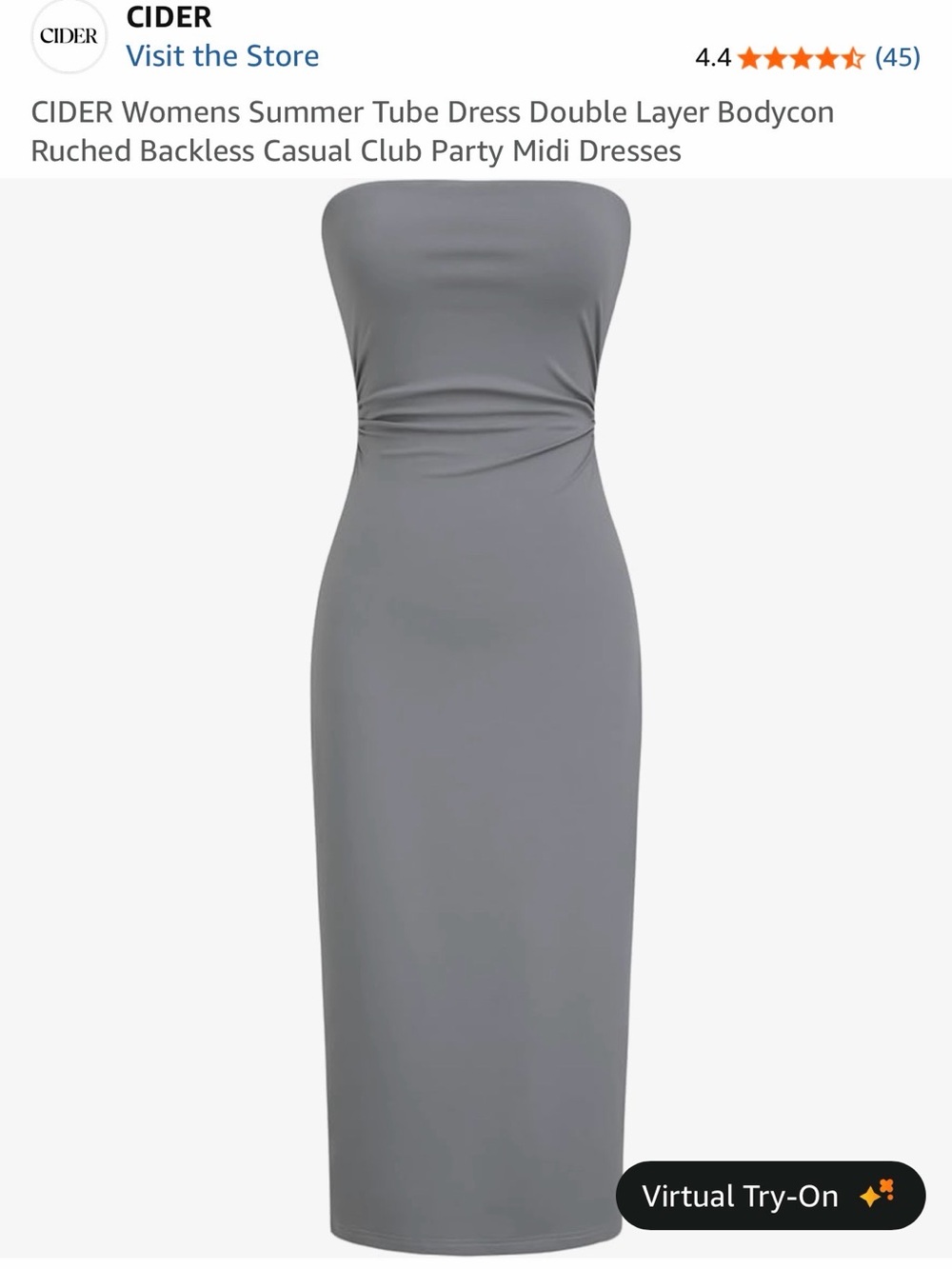 Cider Grey Strapless Ruched Bodycon Midi Dress